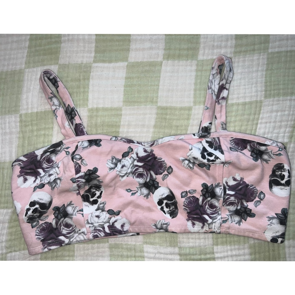Pink Floral Skull Print Crop Top